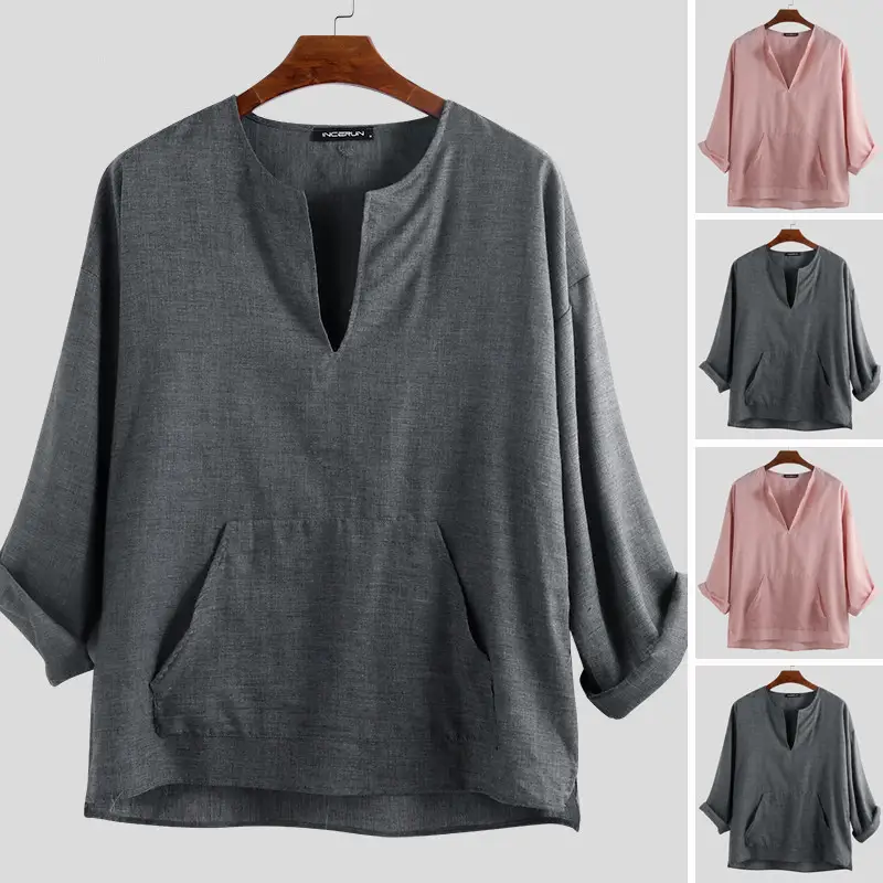 Men's linen ethnic loose T-shirt