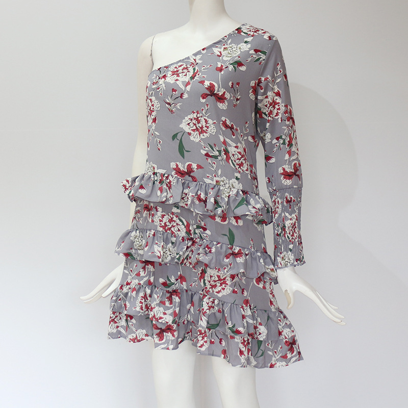 Diagonal printed high waist lace cake skirt