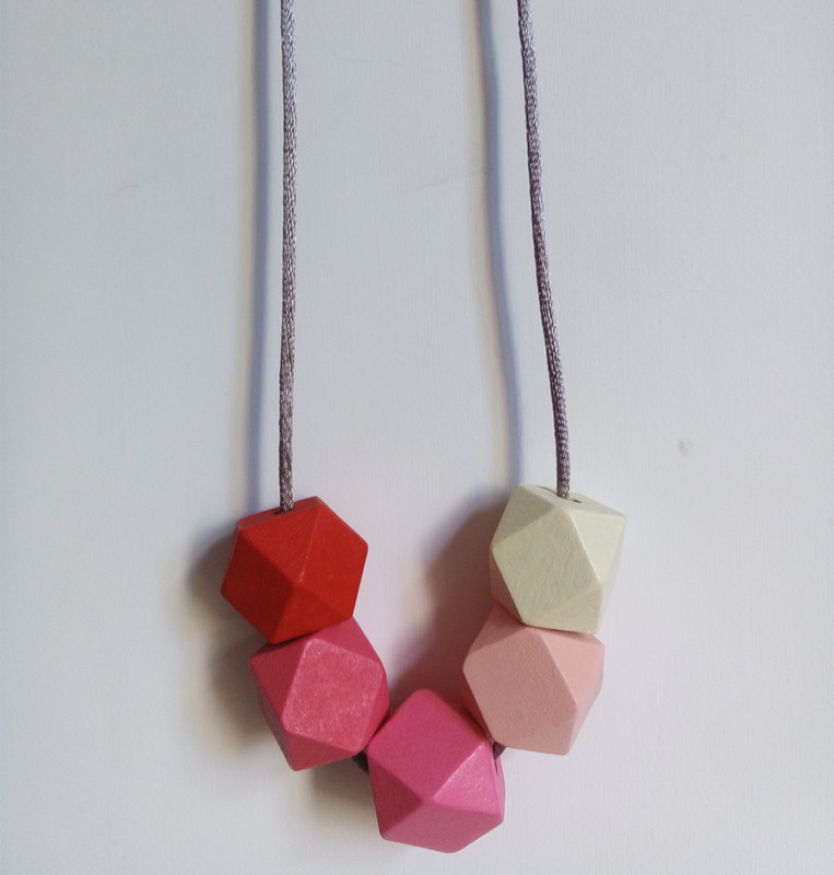 Geometric wood bead necklace