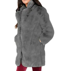 Rabbit fur faux fur coat - Grey - View 1