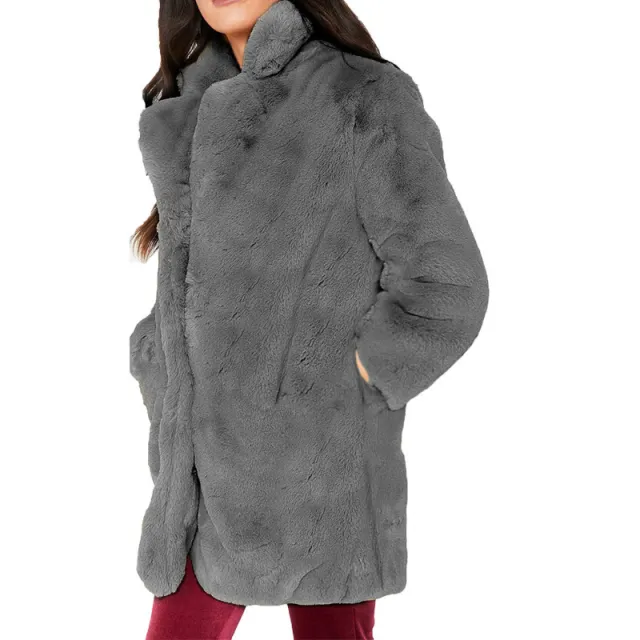 Rabbit fur faux fur coat Grey - Shop at LoveMi