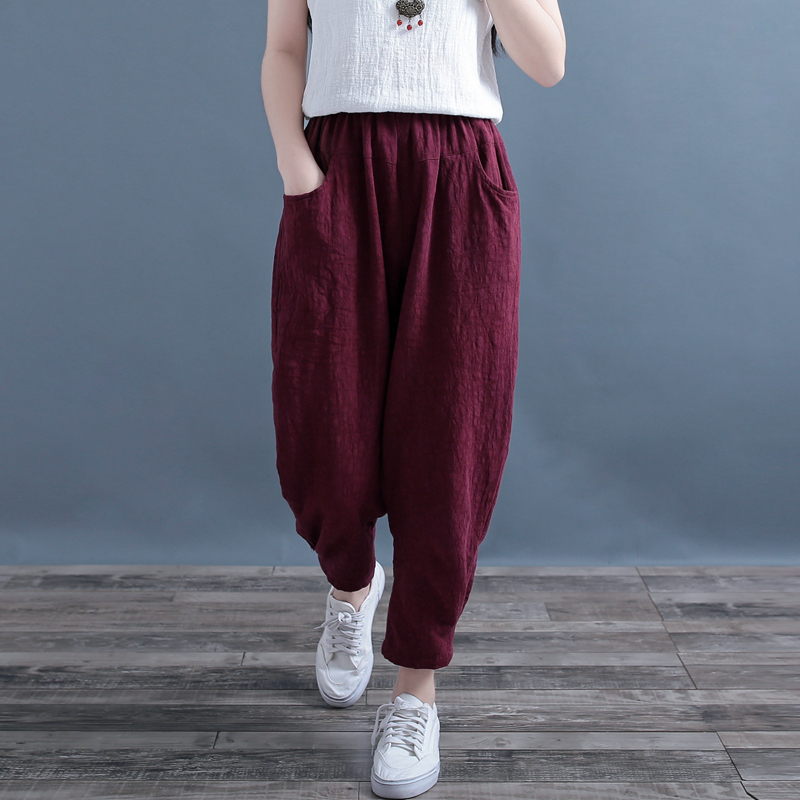 Cotton and jacquard harem pants
