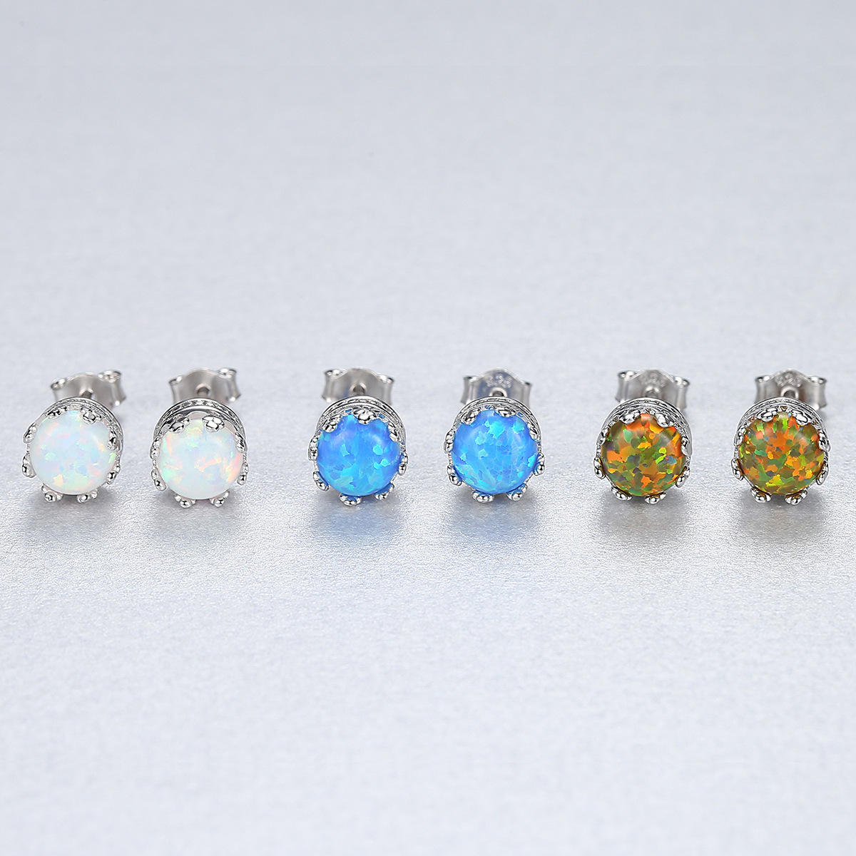 Round Opal Sterling Silver Stud Earrings