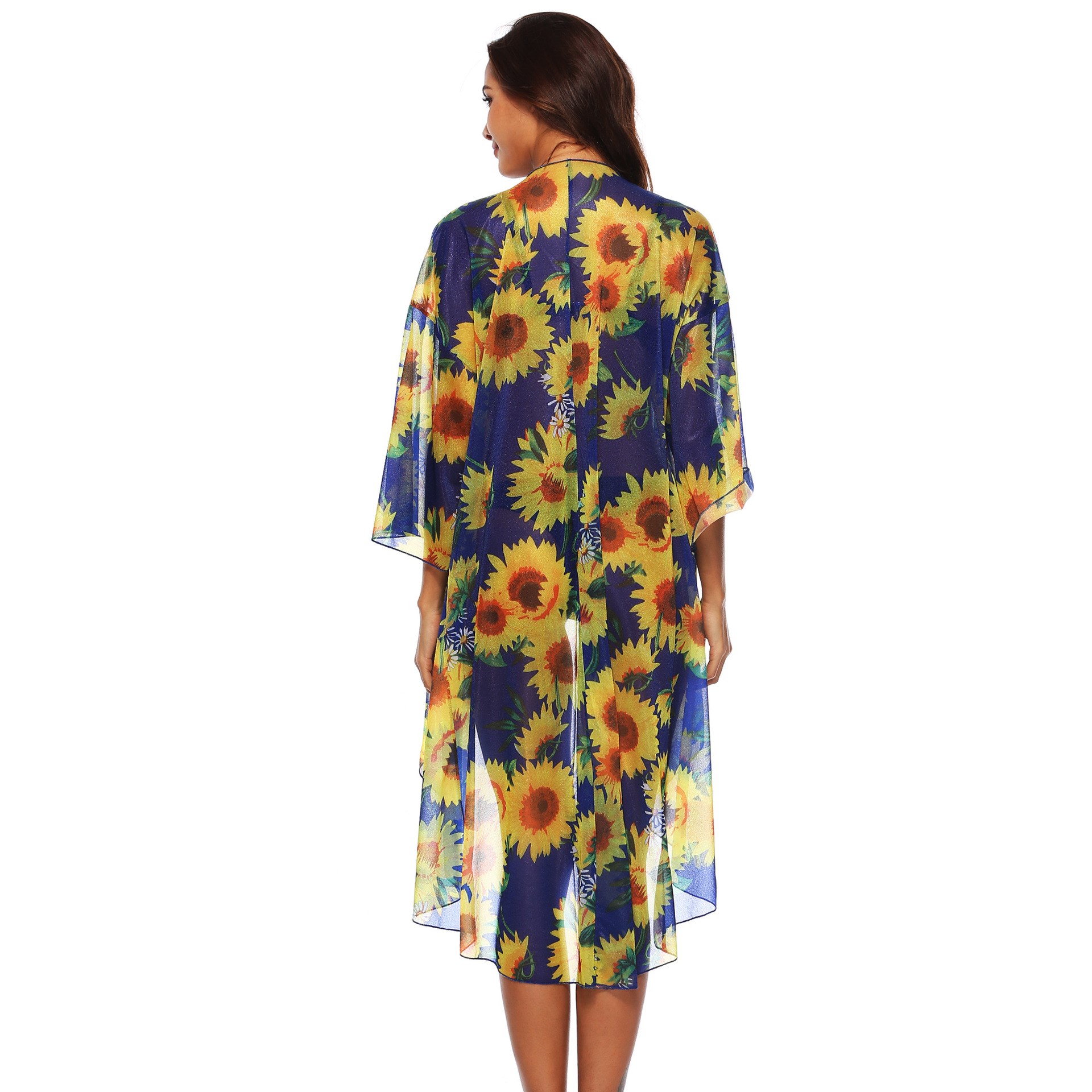 Sunflower floral print tassel coat