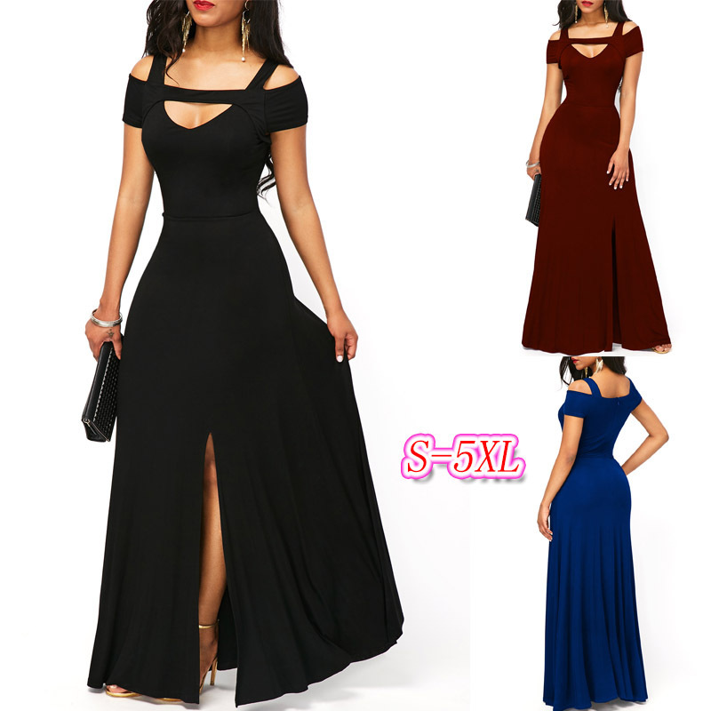 V-neck, off-the-shoulder slit, form-fitting dress