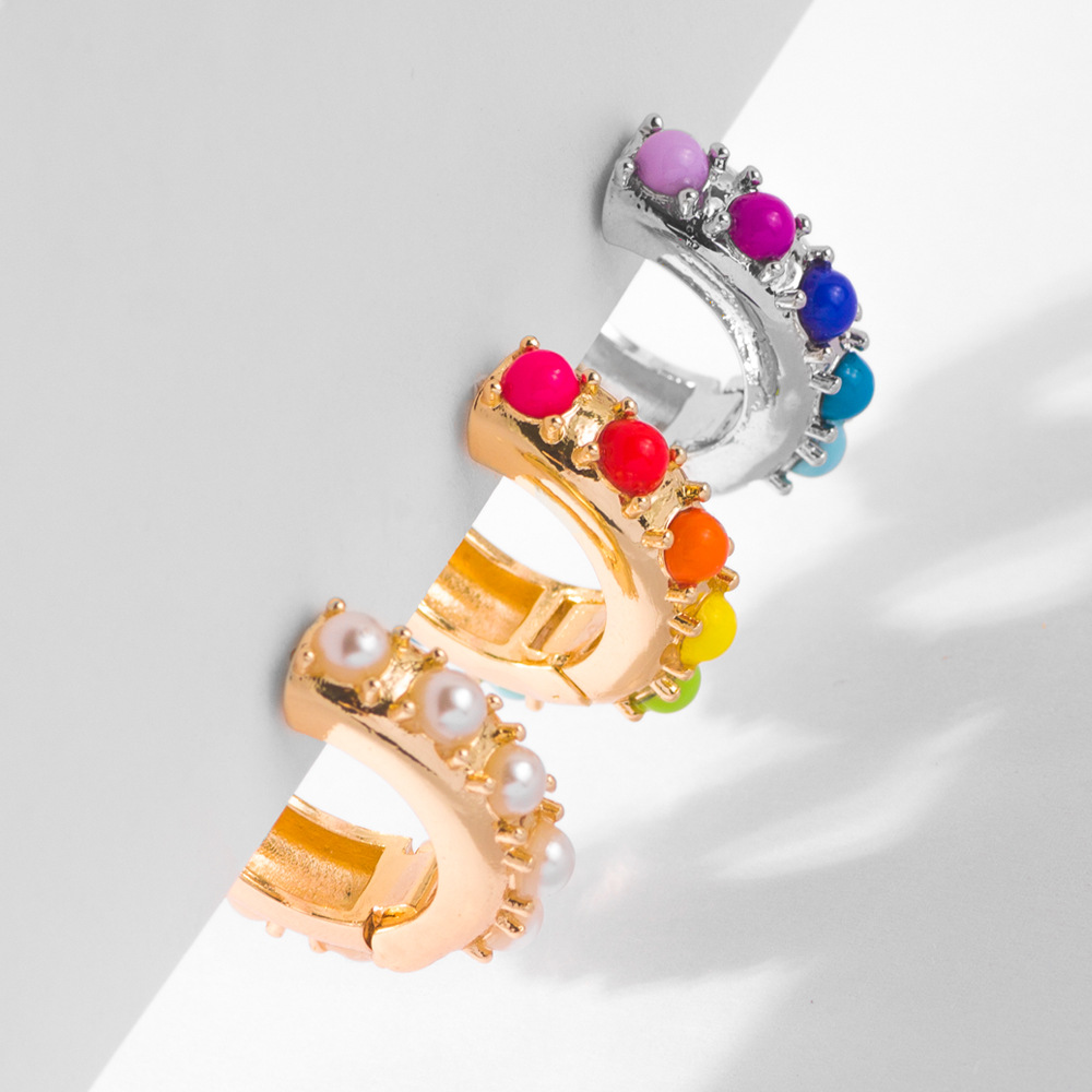 Color Pearl Copper Stud Earrings