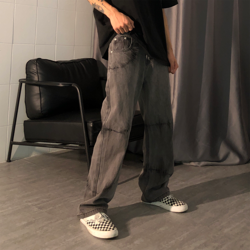 Street retro loose high waist tie-dye wide-leg pants