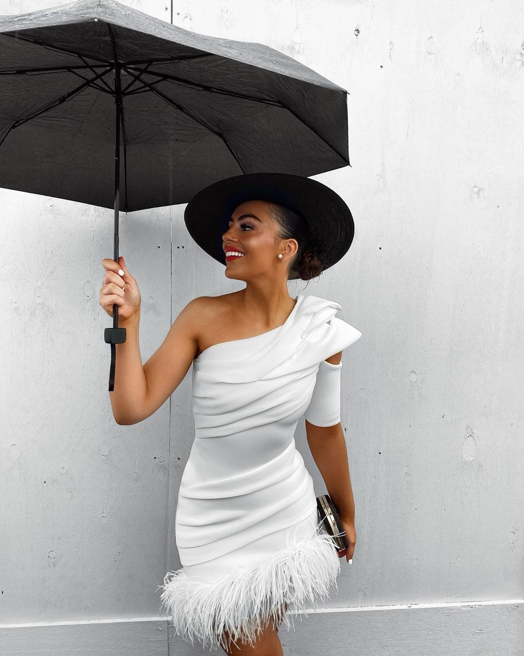 fashionable white graceful slant dress