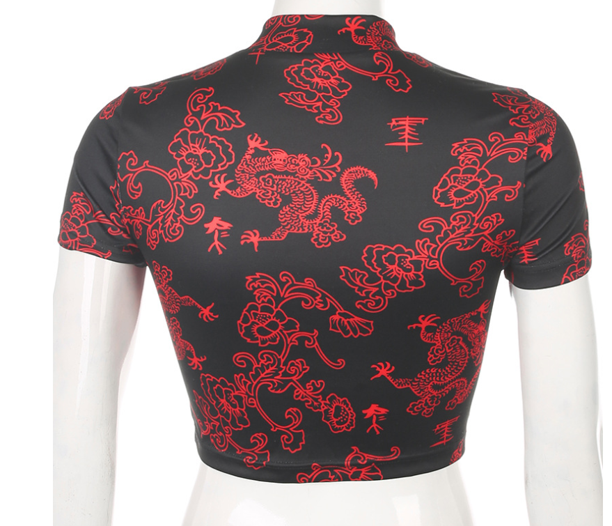 Short sleeve suit with printed buckle