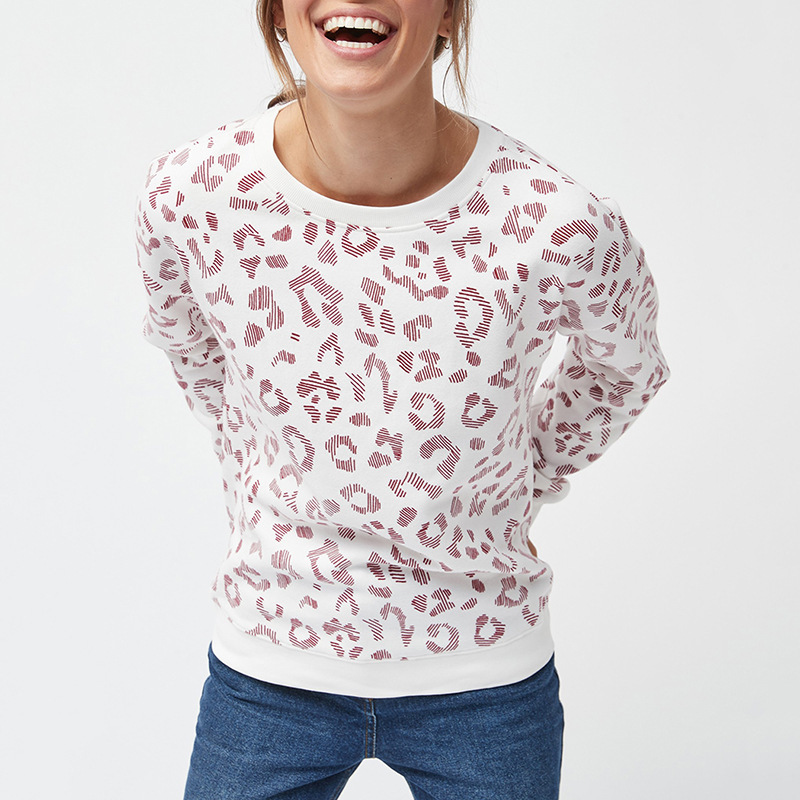 Printed long sleeve loose round neck women's top
