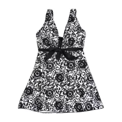 Print plus-size skirt split swimsuit - Black - View 1
