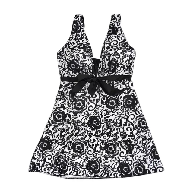Print plus size skirt split swimsuit Black - Shop at LoveMi