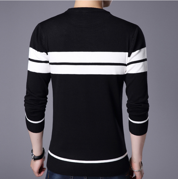 Men's knitting sweater stripe round neck warm pullover