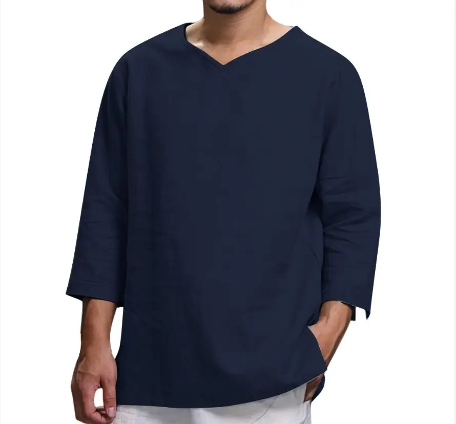 Long-sleeved cotton and linen loose shirt