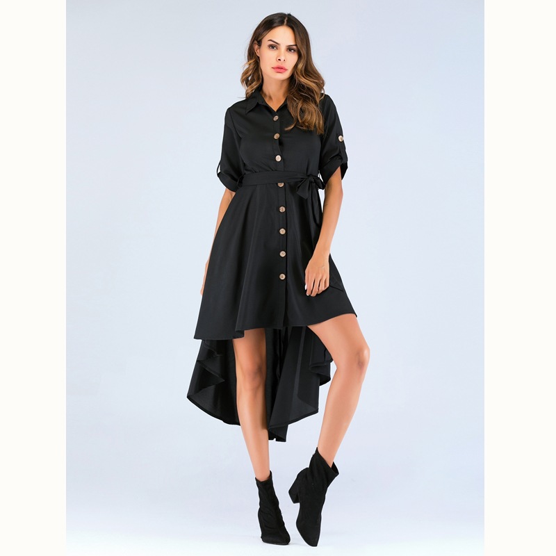 Women's stand collar button bat sleeve irregular dress