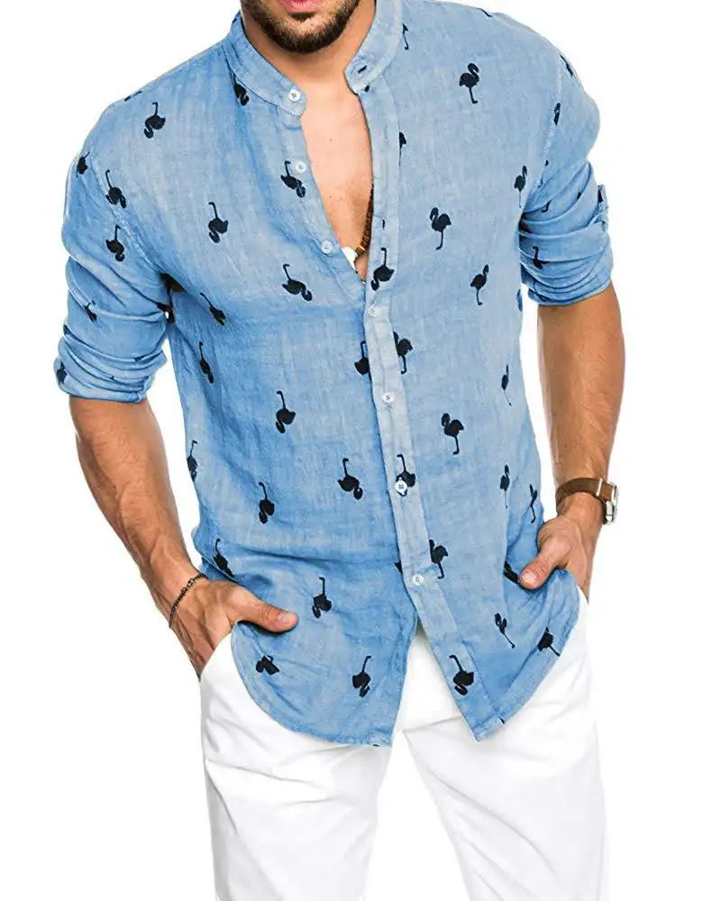 Linen color matching lapel shirt men