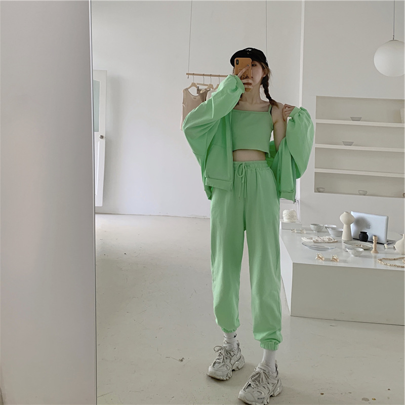 Sweater jacket + camisole + slacks