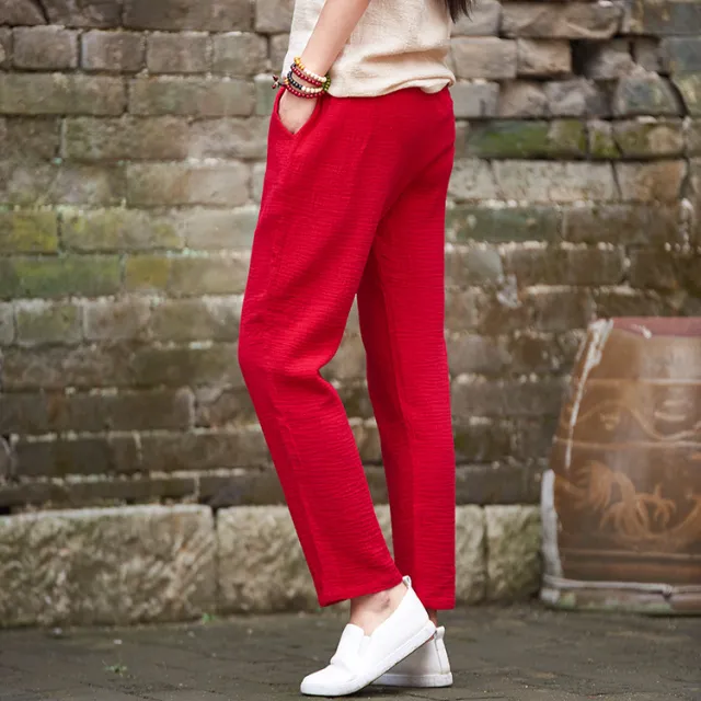 Women's cropped straight pants Red - Shop at LoveMi