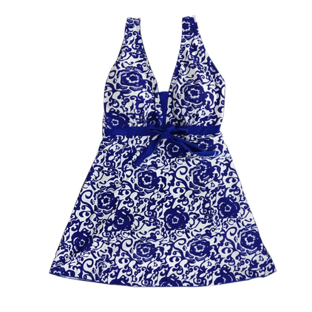 Print plus size skirt split swimsuit Blue - Shop at LoveMi