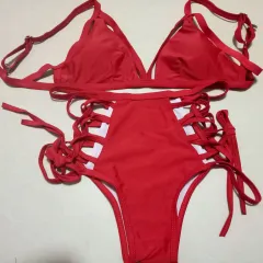 Sexy strap bikini split swimsuit - Red - View 1