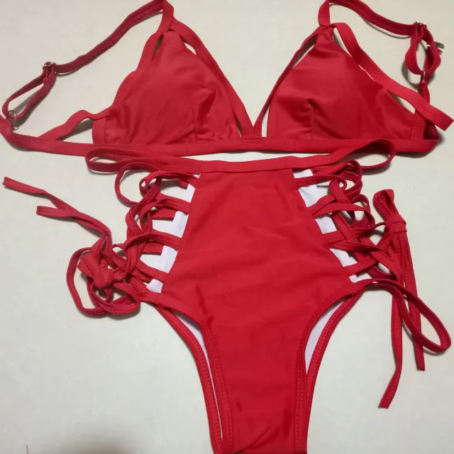 Sexy strap bikini split swimsuit Red - Shop at LoveMi