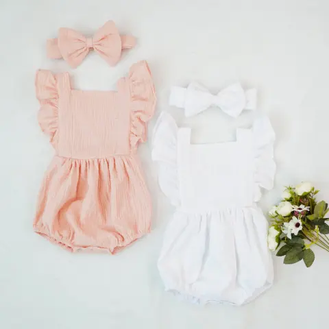 Ruffled Short-sleeved Girl Romper Wrinkle Bag Fart Clothing