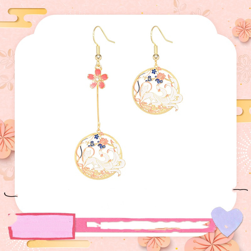 Asymmetrical nine-tailed fox earrings