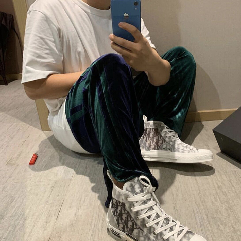 Velvet straight-leg wide-leg pants