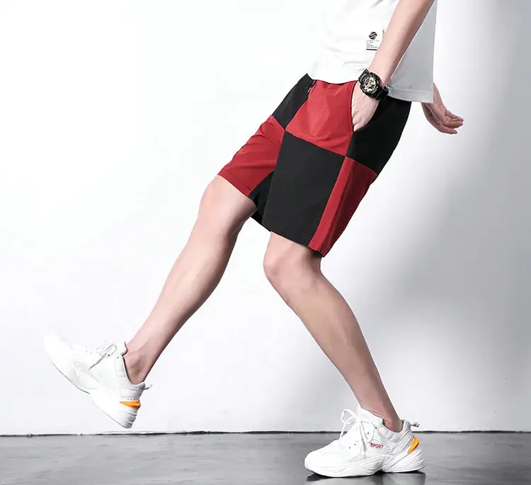Men's loose colorblock five-point straight pants