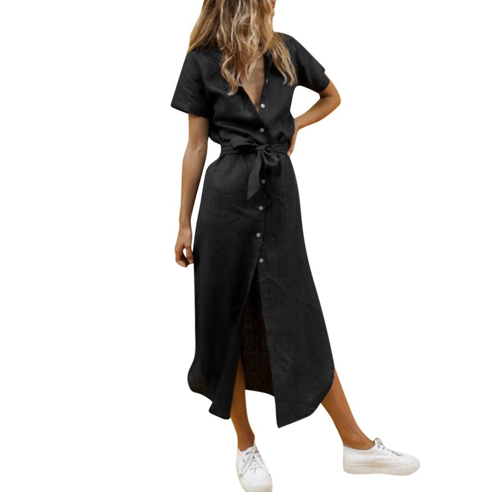 Lace-up single-breasted shirt dress