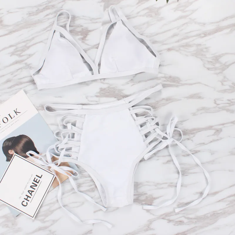 Sexy strap bikini split swimsuit - White