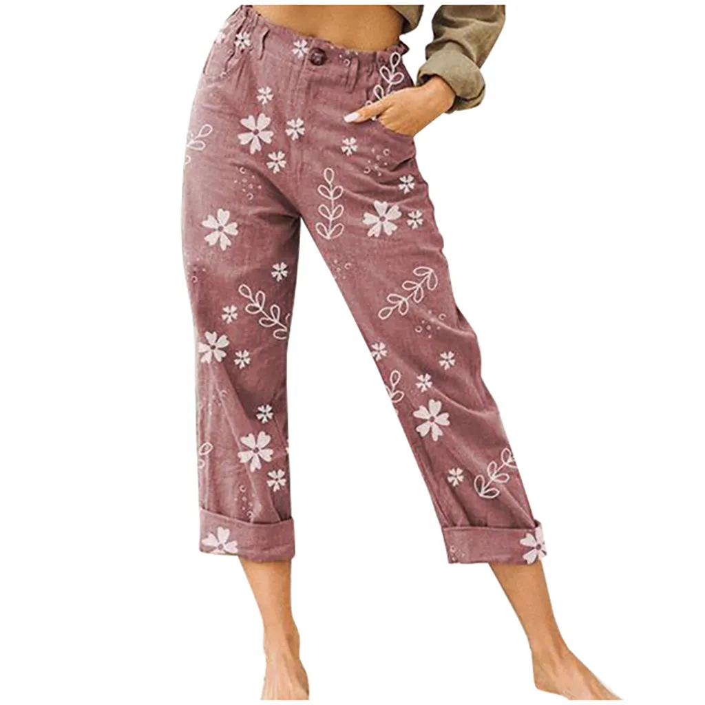 Women's fashion printed wild casual pants - Pink