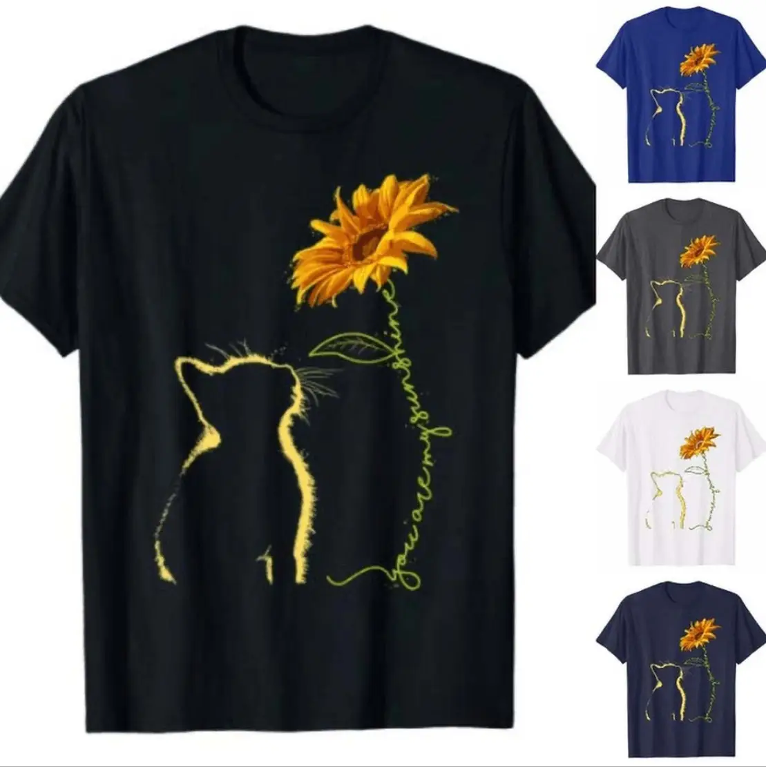 Cat sunflower printed short sleeve
