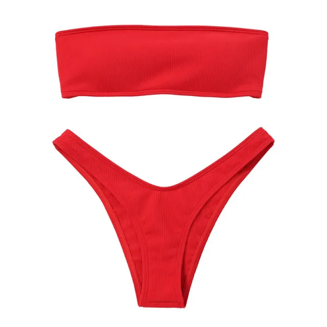 Tube top solid color leaky swimsuit Red - Shop at LoveMi