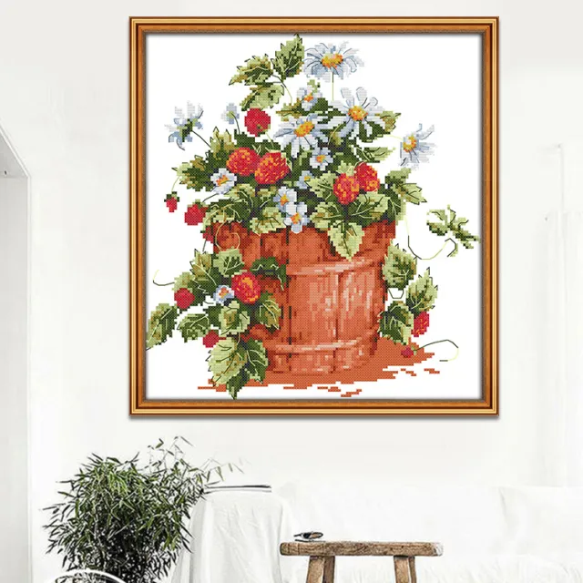 Strawberry potted cross stitch set Printed2 - Shop at LoveMi
