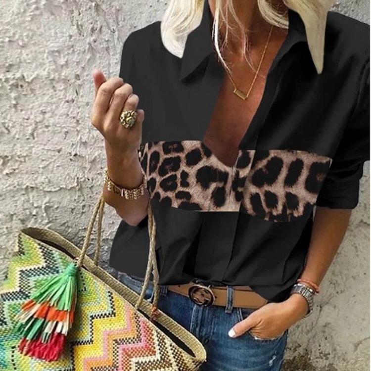 Printed leopard print loose ladies shirt