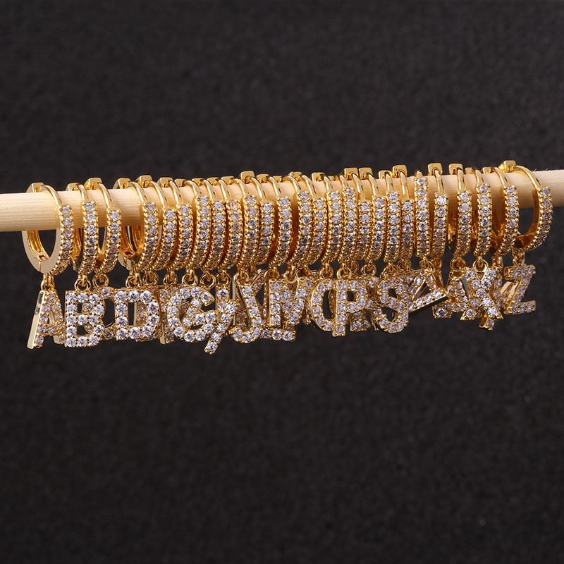 Women's creative English letter Diamond Earrings 1pcs