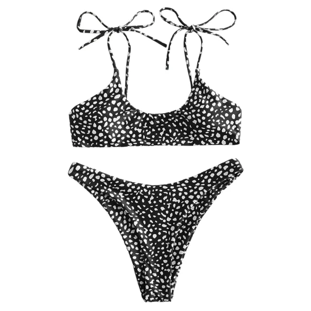 Solid color strap bikini split swimsuit Black - Shop at LoveMi