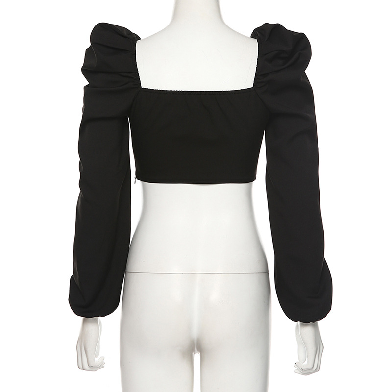 Bubble sleeve square neck shrug T-shirt