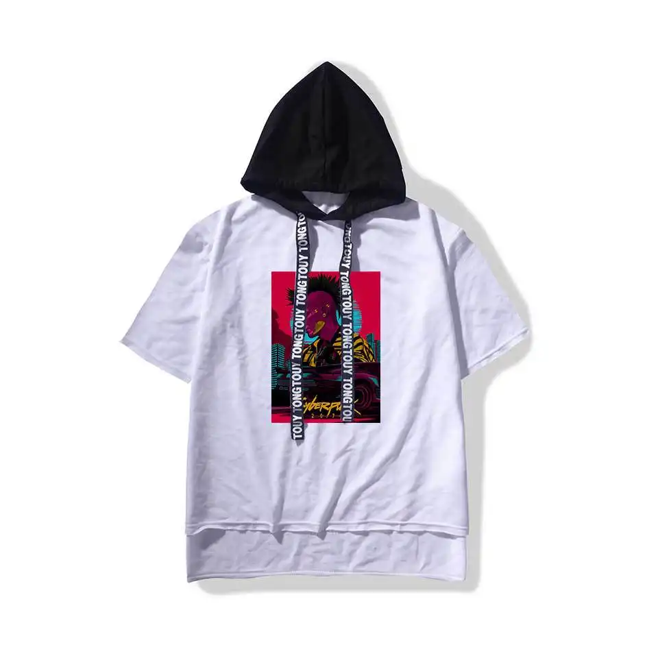 Graphic Print Short Sleeve Hoodie for Casual Streetwear — F