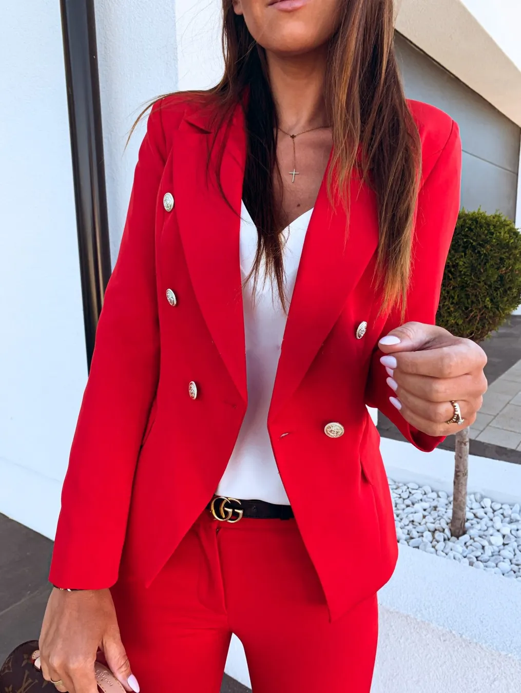 Metal button double breasted Blazer woman - Red
