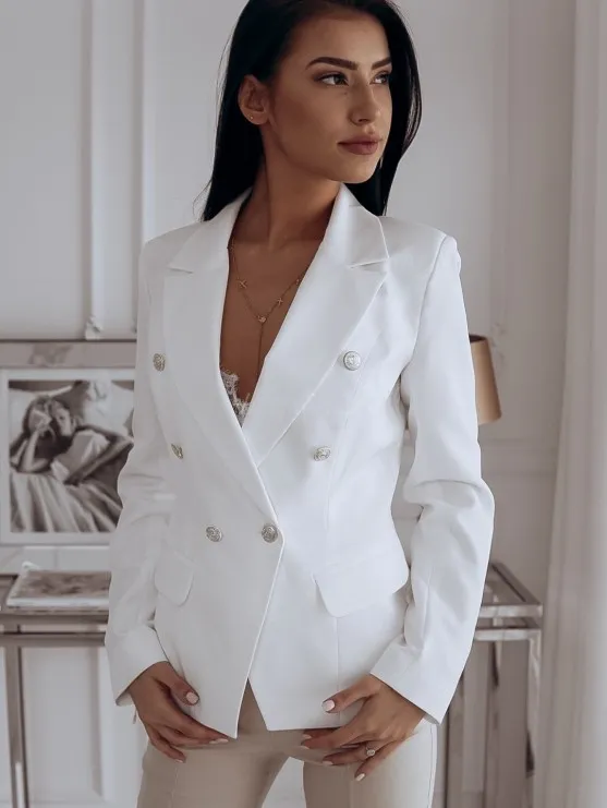 Metal button double breasted Blazer woman White - Shop at LoveMi