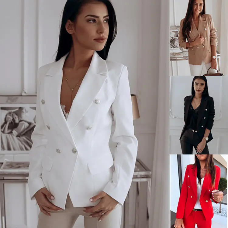 Metal Button Double Breasted Blazer Woman