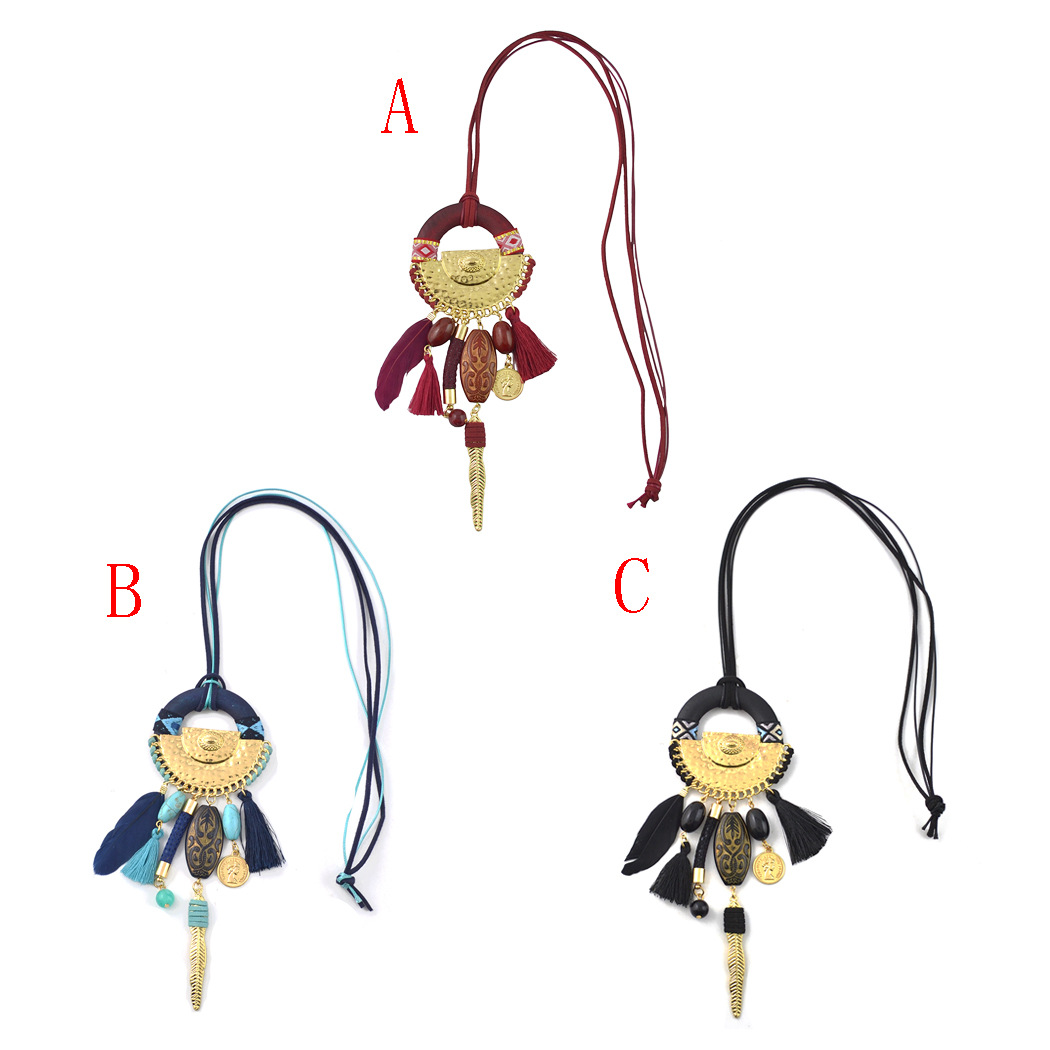 Ethnic style turquoise tassel necklace