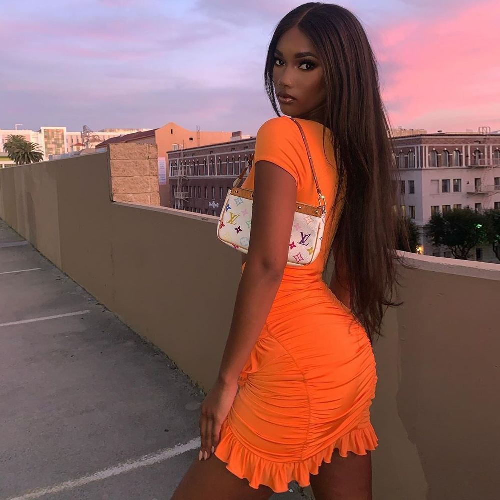 Women's Deep V-Neck Cutout Ruffle Dress