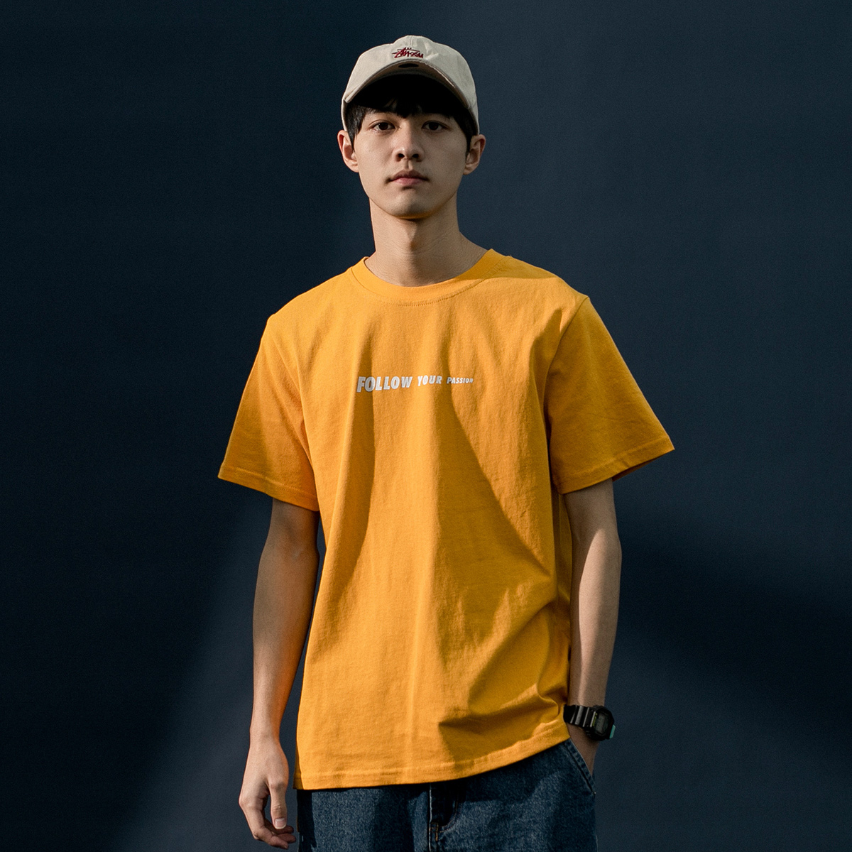 Men's summer round neck printed T-shirt