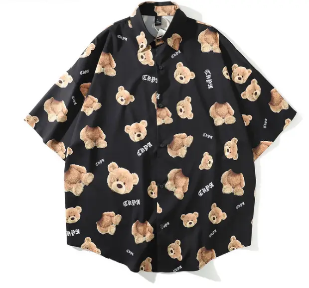 Oversized Short Sleeve Button-Down Shirt for Men and Women — Bear, L