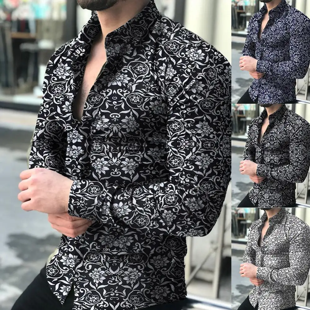 Lapel Printed Long-sleeved Casual Floral Shirt