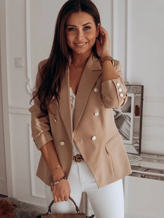 Metal button double breasted Blazer woman - Khaki