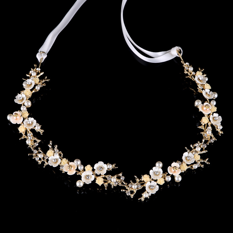 Bridal wedding flower headdress hair band Gold - Shop at LoveMi
